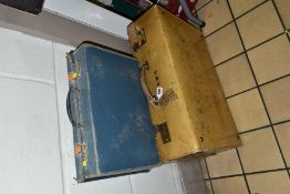 TWO VINTAGE SUITCASES, one bearing luggage labels for the UK and Continent and initialled A.M.G.,