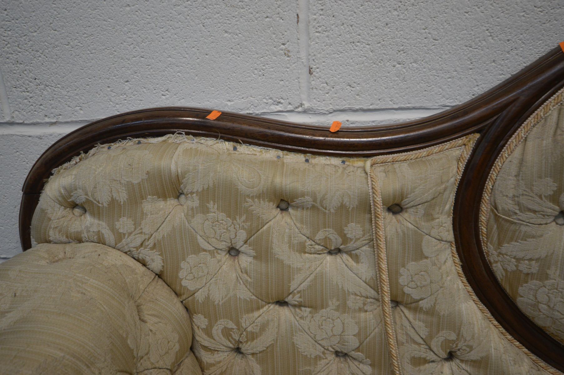 A VICTORIAN MAHOGANY SOFA, the wavy back to scrolled armrests, serpentine front, on cabriole legs, - Image 4 of 12