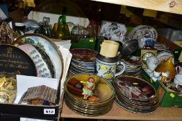 FOUR BOXES AND LOOSE CERAMICS, GLASS, MISCELLANEOUS ITEMS, BOXED CABINET PLATES, etc, to include