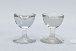 A PAIR OF LATE VICTORIAN 'PENNY LICK' GLASSES, illusion bowl, short stem, circular foot, height 6.