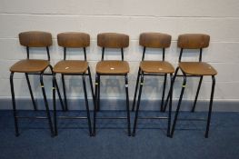 A SET OF FIVE TUBULAR HIGH STOOLS