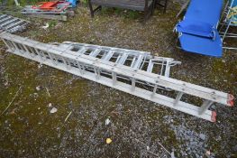 AN ALUMINIUM DOUBLE EXTENSION LADDER, max height 22ft and two aluminium step ladders (3)