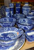 GEORGE JONES & SONS 'ABBEY 1790' BLUE AND WHITE VASES, BOWLS, etc comprising three shredded wheat