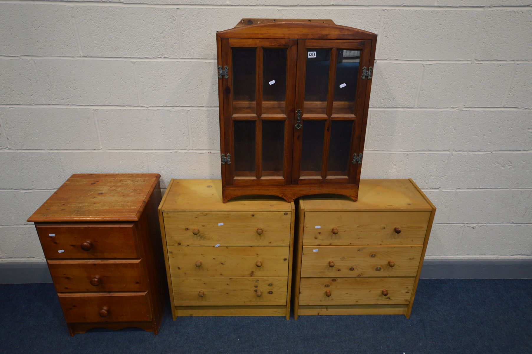 A COLLECTION OF PINE FURNITURE to include a pair of slim three drawers chests, width 62cm x depth