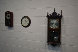A MODERN MAHOGANY WALL CLOCK, and two other wall clocks (3)