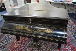 ERNST KAPS OF DRESDEN, A JAPANNED LATE 19TH CENTURY 6FT4 EBONISED AND PARCEL GILT GRAND PIANO,