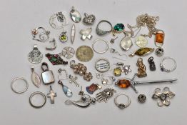 A BAG OF ASSORTED WHITE METAL JEWELLERY, to include a Georg Jensen St. Christopher pendant, signed
