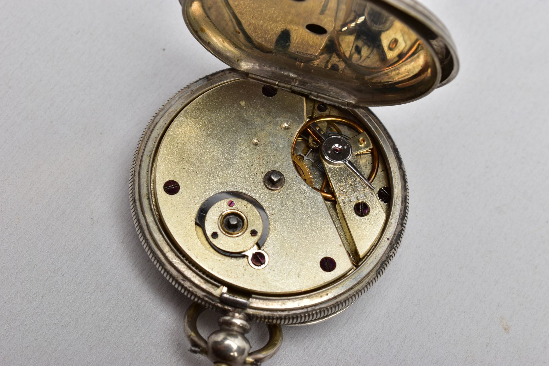 TWO EARLY 20TH CENTURY SILVER OPEN FACE POCKET WATCHES, both with white faces and black Roman - Image 4 of 9