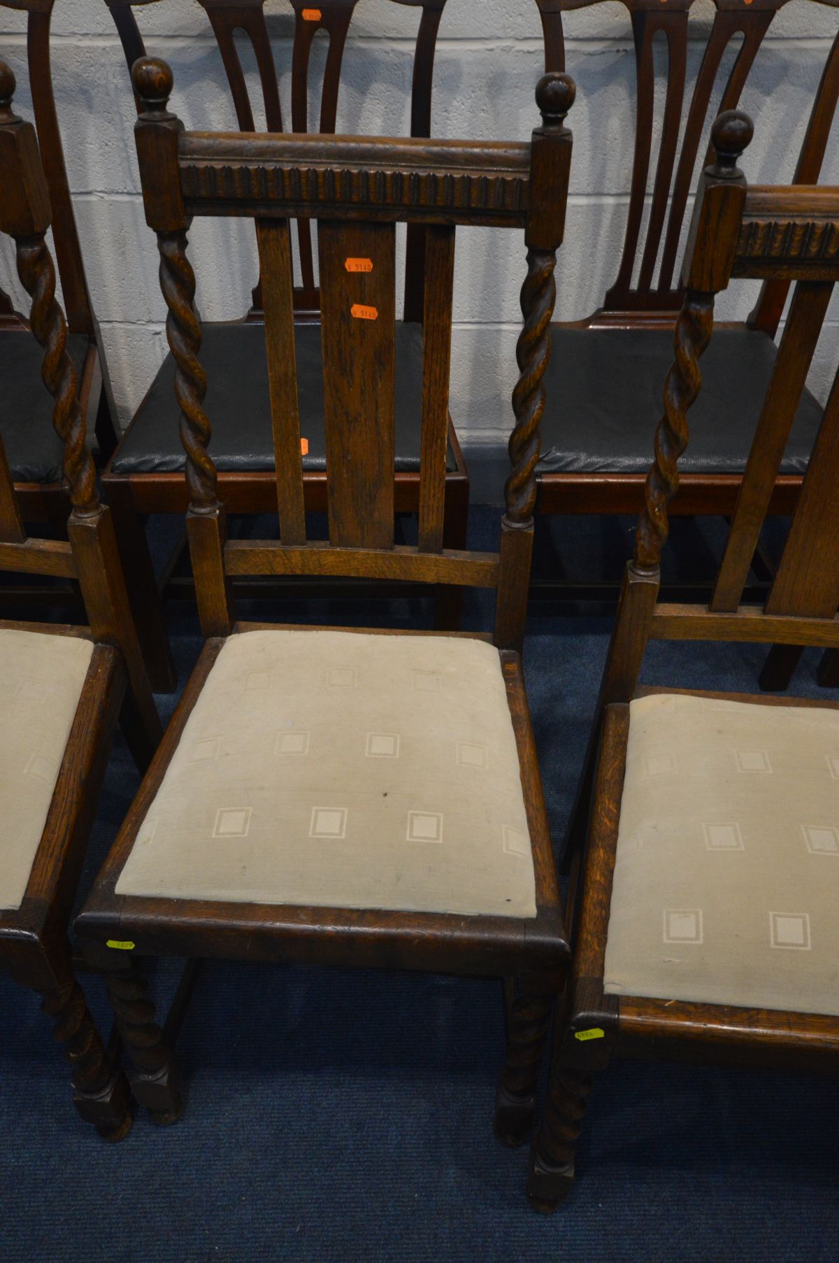 A COLLECTION OF VARIOUS CHAIRS comprising of a set of six mahogany dining chairs with black faux - Image 2 of 4