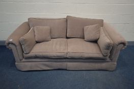 A LIGHT BROWN UPHOLSTERED BED SETTEE, length 200cm