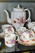 FIFTEEN PIECES OF ROYAL CROWN DERBY 'DERBY POSIES' TEAWARES to include coffee pot, 21cm tall,