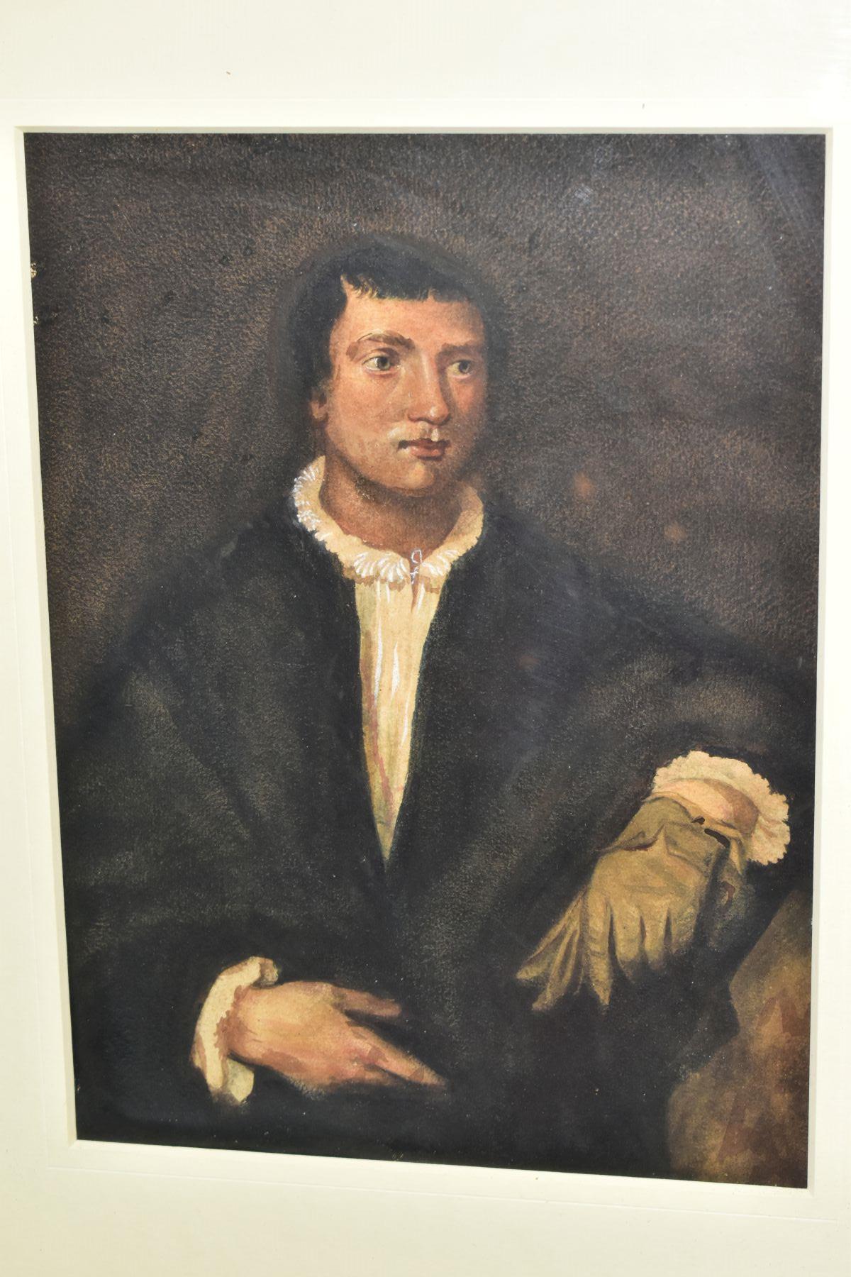 A WATERCOLOUR AFTER TITIAN, 'Man with A Glove', unsigned, framed, size approximately 33cm x 24cm, - Image 2 of 4