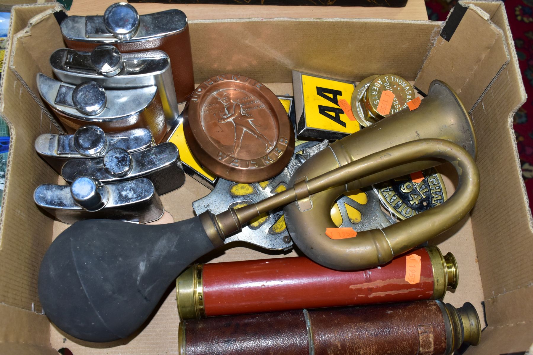 A DOLLAND BRASS THREE DRAWER WOODEN CASED TELESCOPE, damage and wear to wooden casing, an unmarked