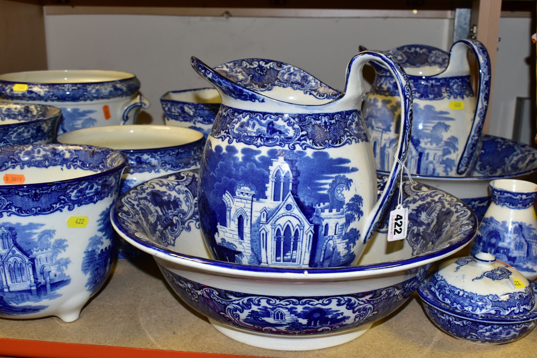 TWELVE PIECES OF 'ABBEY 1790' POTTERY BY GEORGE JONES & SONS, comprising two wash bowls and jug