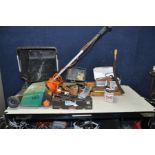 A VINTAGE BLACK AND DECKER LAWN RAKER, drill and sander (all PAT pass and working), a vintage