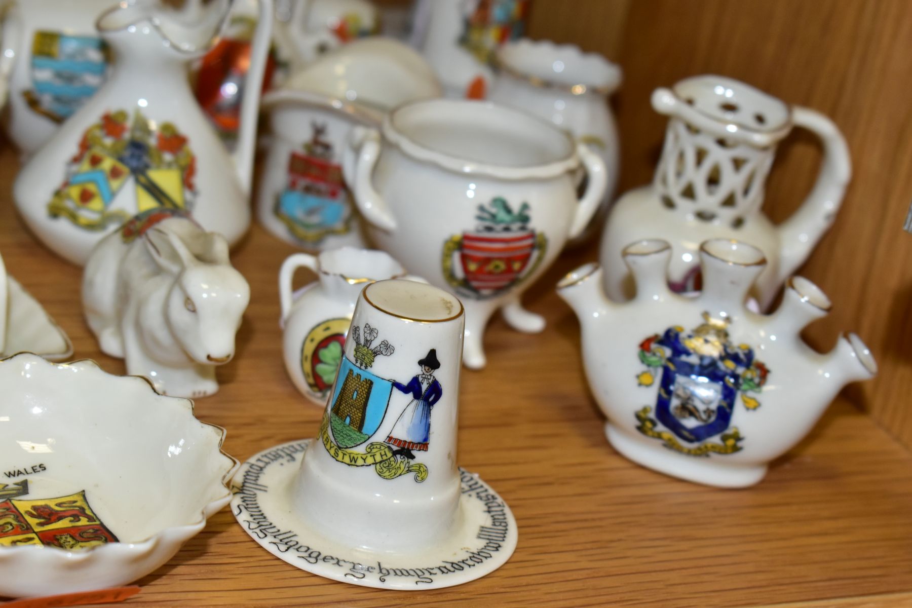A GROUP OF CRESTED CHINA, etc, to include two Goss table bells in the form of crinoline ladies, - Image 2 of 6