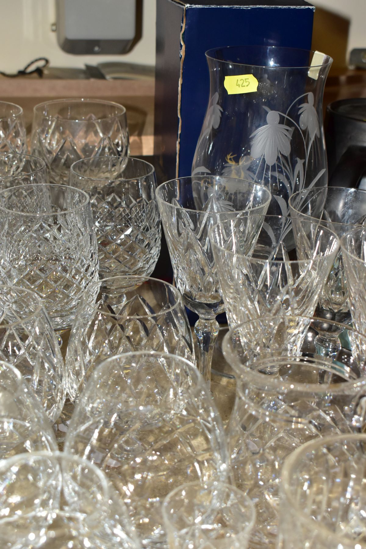 MORE THAN SEVENTY PIECES OF CUT GLASS AND CRYSTAL, including vases, stemware, tumblers and tankards, - Image 6 of 8