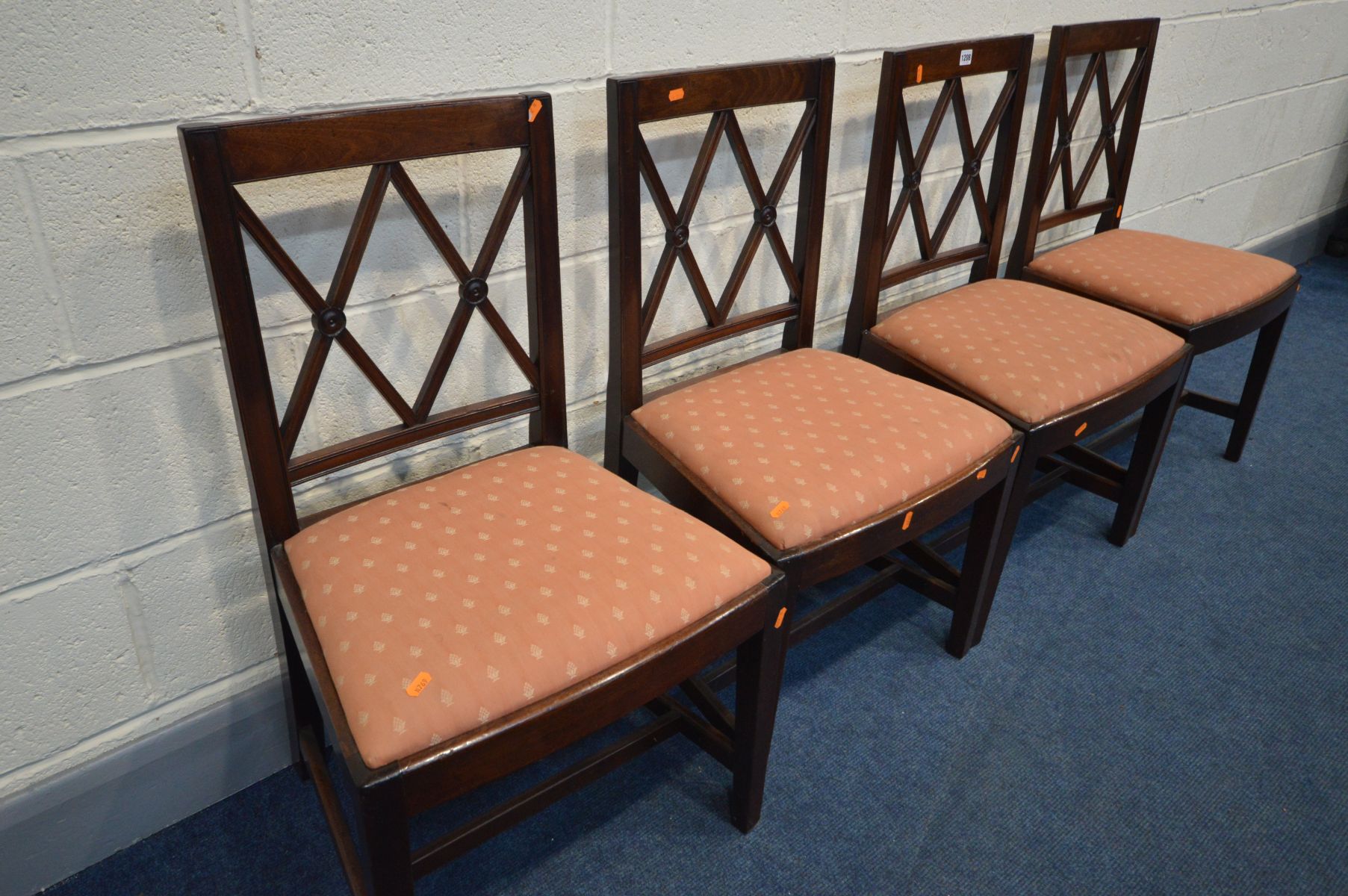 A SET OF FOUR GEORGIAN LATTICE BACK CHAIRS, with pink upholstered inserts - Image 2 of 3