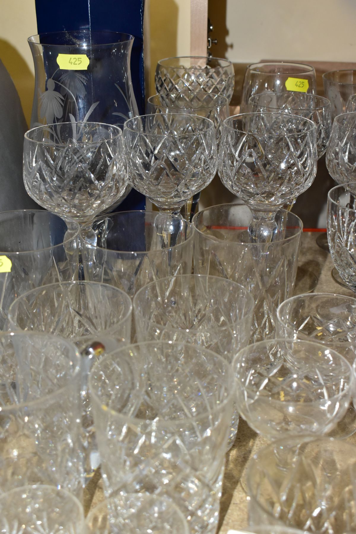 MORE THAN SEVENTY PIECES OF CUT GLASS AND CRYSTAL, including vases, stemware, tumblers and tankards, - Image 3 of 8