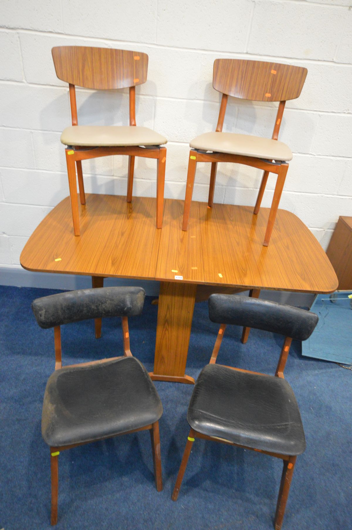 A SCHREIBER 5FT SIDEBOARD, gate leg table and two pairs of chairs together with a bevel edged wall - Image 2 of 3