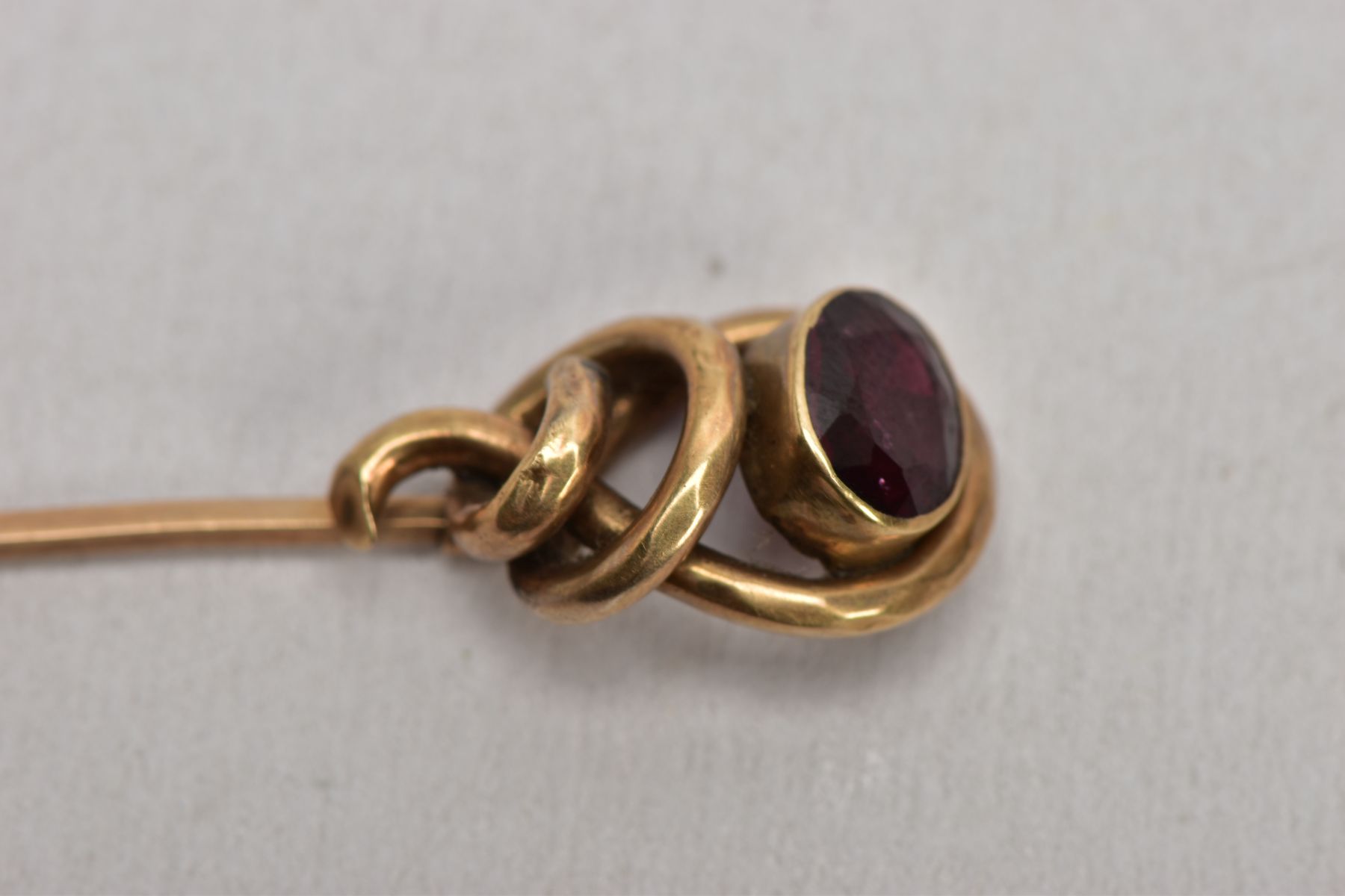 TWO 9CT GOLD RINGS AND A YELLOW METAL GARNET SET STICK PIN, the first a thin plain polished band, - Image 7 of 8