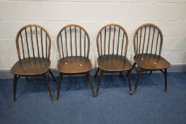 A SET OF FOUR ERCOL MODEL 139 WINDSOR KITCHEN CHAIRS (condition - damaged hoop to one chair)