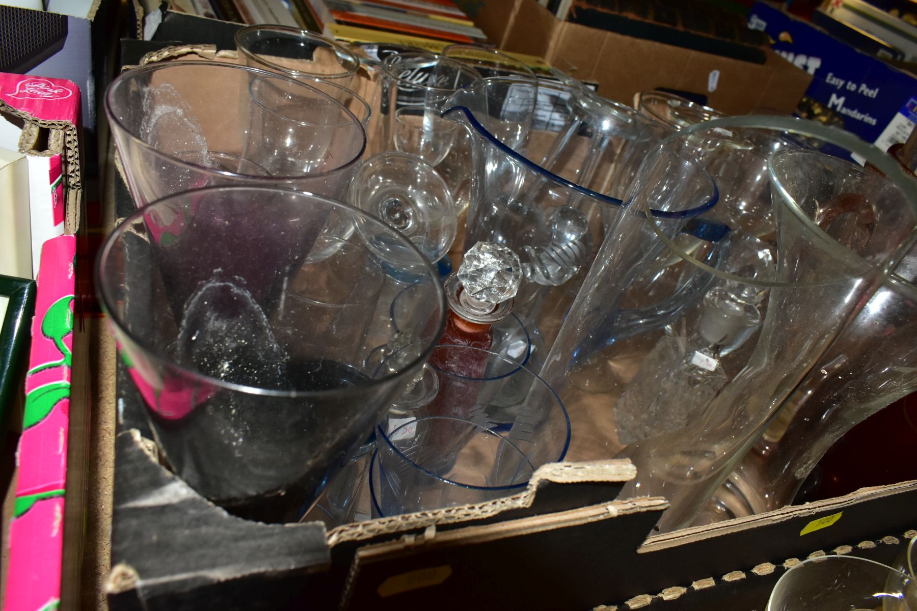 THREE BOXES OF GLASSWARE to include blue jug with matching glasses, cut glass sundae dishes, scent - Image 4 of 5