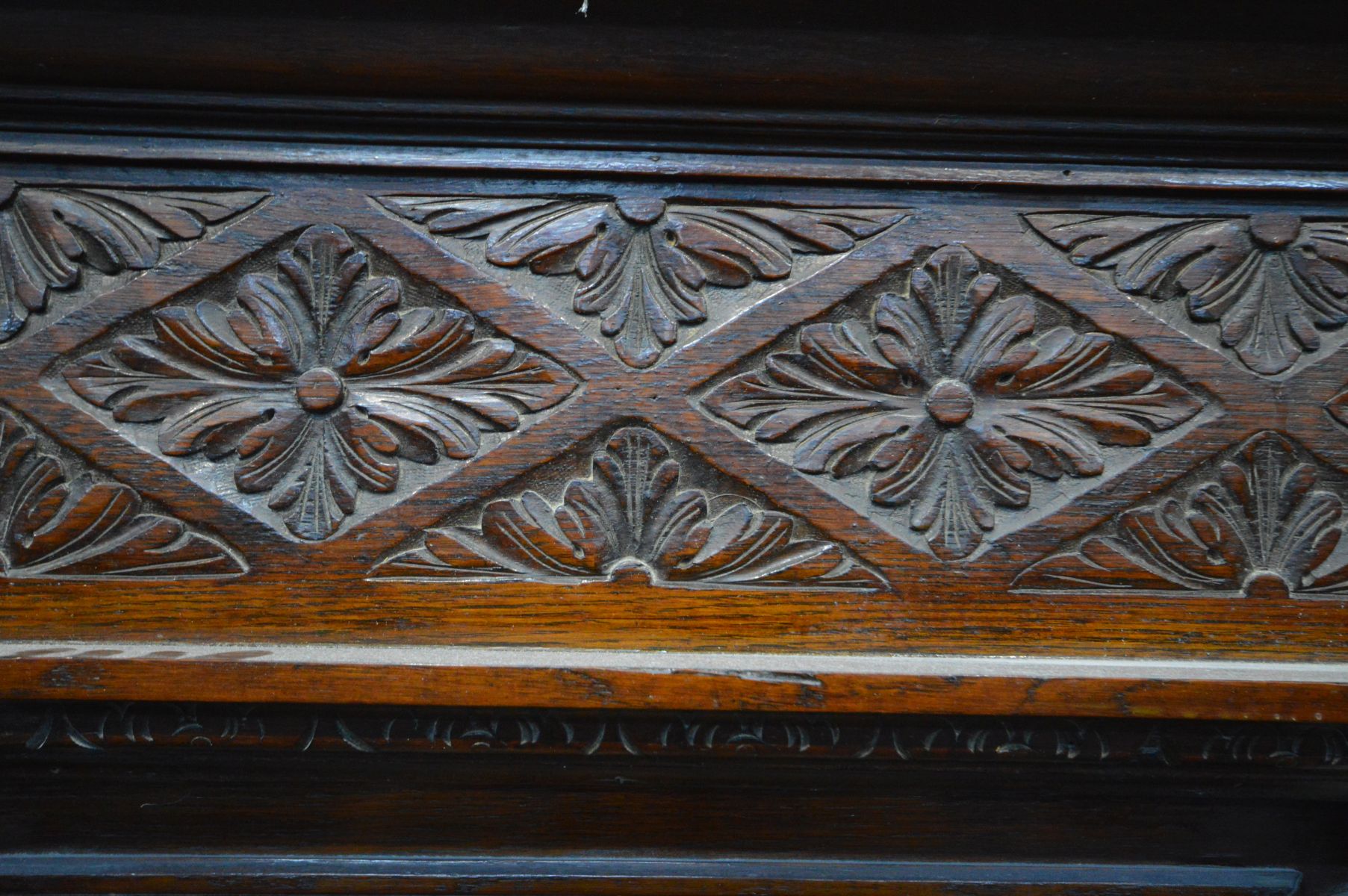 A 19TH CENTURY HEAVILY CARVED OAK HALL STAND, with a pediment and finials to top, a central bevel - Image 7 of 12