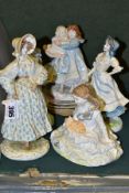A GROUP OF FIVE ROYAL WORCESTER FIGURES AND THREE COLLECTORS PLATES, comprising The Victoria &