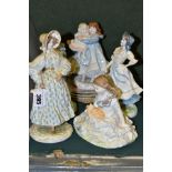 A GROUP OF FIVE ROYAL WORCESTER FIGURES AND THREE COLLECTORS PLATES, comprising The Victoria &
