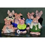 A SET OF FIVE WADE NATWEST PIGGY BANKS, Woody lacks plastic stopper, together two reproduction piggy