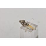 AN ART DECO DIAMOND SET RING, yellow and white metal ring, the head of the ring as an almost lozenge