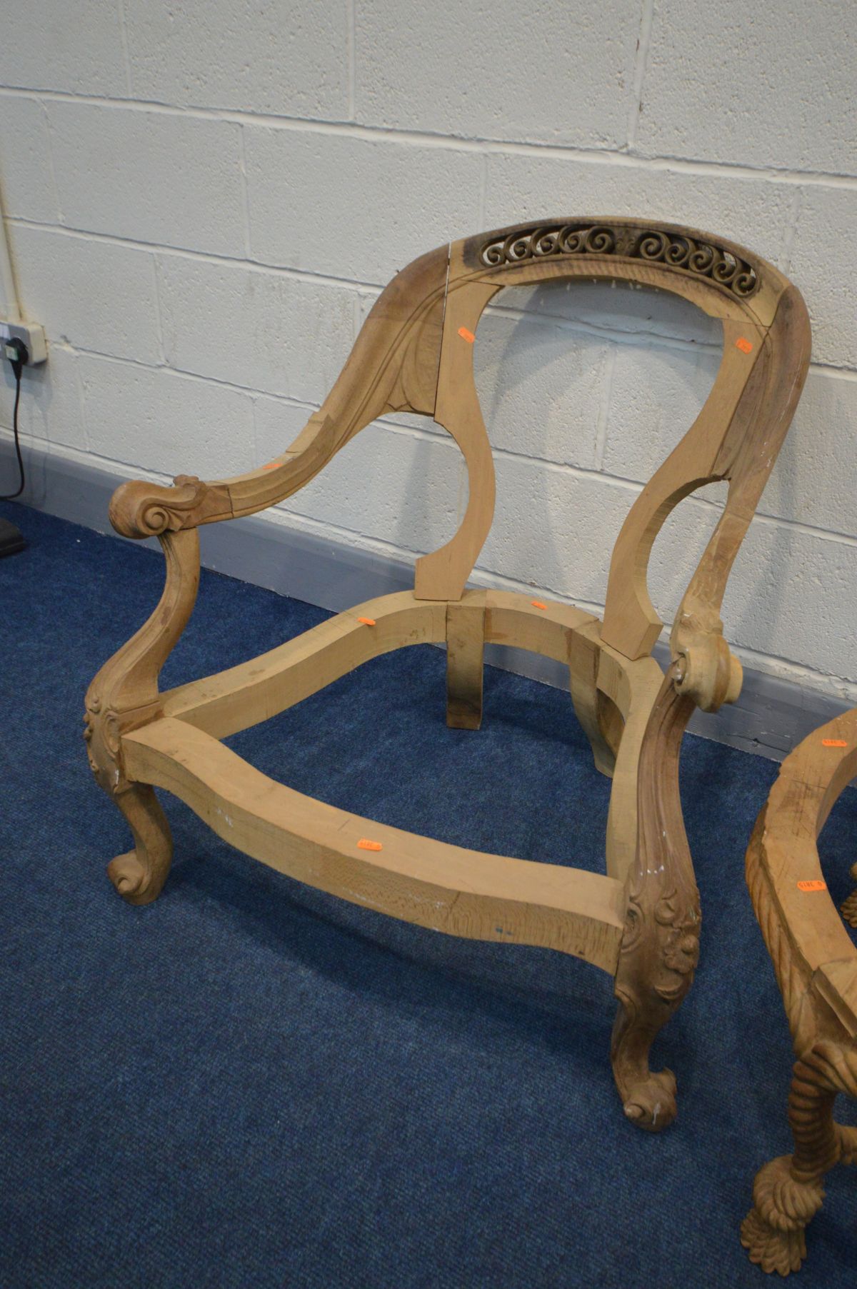 TWO HARDWOOD PARTIALLY COMPLETE ROPE EFFECT STOOLS, diameter 74cm x height 34cm, along with - Image 3 of 4