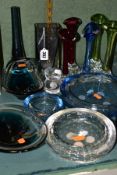 A COLLECTION OF FOURTEEN PIECES OF WHITEFRIARS AND OTHER GLASS, including controlled bubble vases