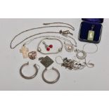 A SELECTION OF SILVER AND WHITE METAL JEWELLERY, to include a Wedgwood pendant with maker's box, a