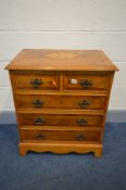 A REPRODUCTION YEW WOOD AND INLAID CHEST OF TWO SHORT OVER THREE LONG DRAWERS, width 63cm x depth