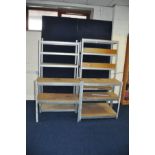 TWO CLARKE SILVER LINE METAL SHELVES, width 90cm, depth 40cm, height 179cm but two uprights cut to