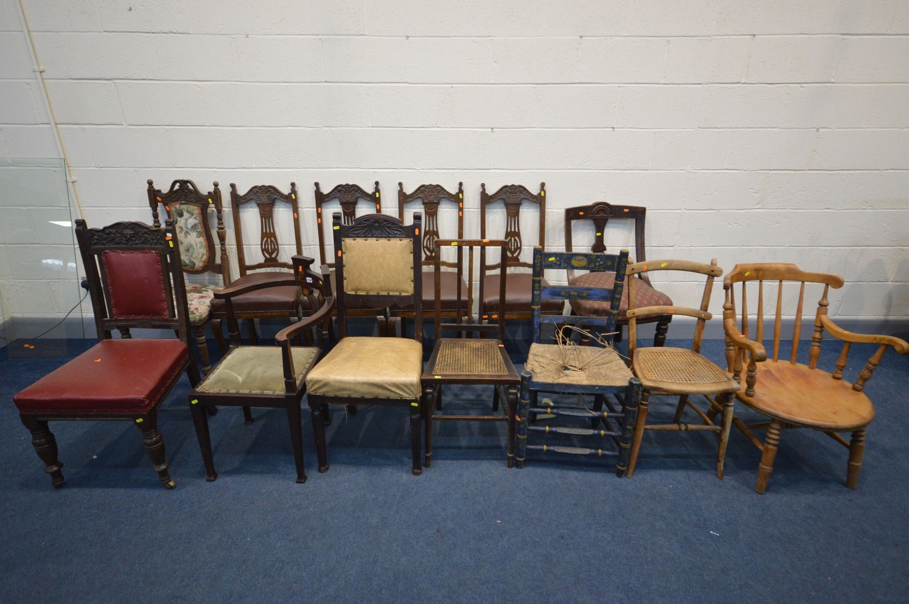 A COLLECTION OF VARIOUS CHAIRS to include an Art Nouveau corner chair, an Ibex beech armchair,