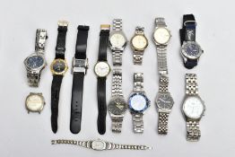 A BAG OF ASSORTED GENTS FASHION WRISTWATCHES, thirteen gents watch such as a 'Seiko 5' round black