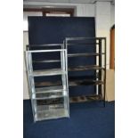 FIVE METAL SHELVING UNITS comprising of three black 91cm wide, 31cm deep and 170cm high and two