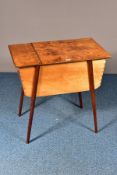 A MID 20TH CENTURY SEWING BOX, made up of plywood, the hinged lid enclosing two compartments and