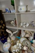 TWO BOXES AND LOOSE CERAMICS AND GLASS etc to include a resin Eagle statue signed A Giommelli,