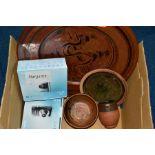 FOUR ITEMS OF STUDIO POTTERY INCLUDING WINCHCOMBE AND DIGITAL CAMERA ACCESSORIES, comprising one