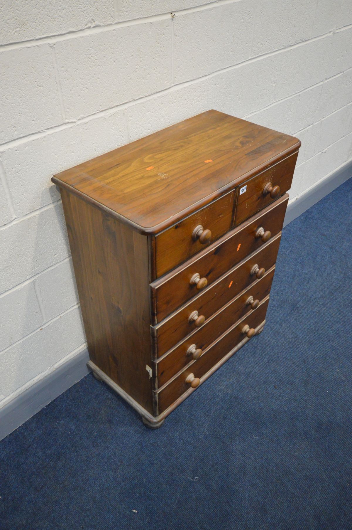 A PINE CHEST OF TWO SHORT OVER FOUR LONG DRAWERS, on bun feet, width 75cm x depth 41cm x height 96cm - Image 2 of 4