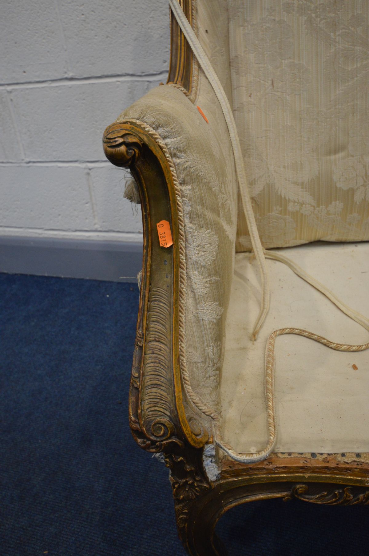 A FRENCH GILT FRAMED ARMCHAIR, width 76cm x depth 77cm x height 112cm (ideal for restoration) - Image 4 of 7