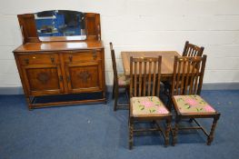 AN EARLY 20TH CENTURY OAK DRAW LEAF TABLE, with barley twist legs, open width 151cm x closed width