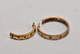 A BAG OF GOLD RING PIECES, to include a full eternity ring set with colourless stones assessed as