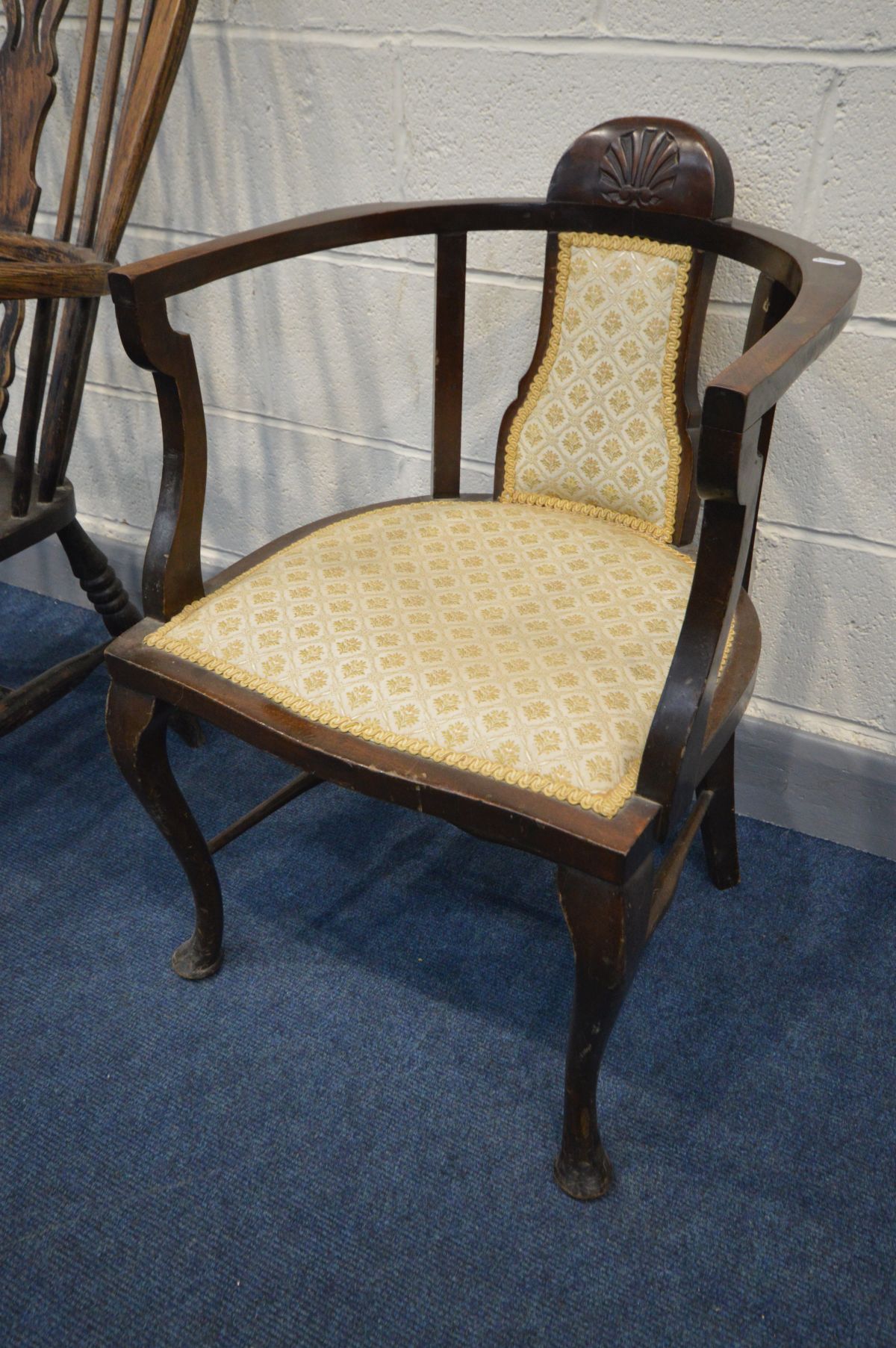 A 19TH CENTURY ELM AND BEECH WINDSOR ARMCHAIR (condition - over stained, solid frame) along with - Image 3 of 3