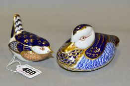 TWO ROYAL CROWN DERBY IMARI PAPERWEIGHTS, Wren and Duck, both with gold stoppers (2) (Condition:-
