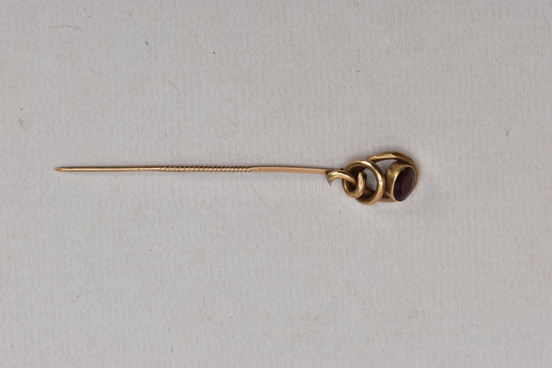 TWO 9CT GOLD RINGS AND A YELLOW METAL GARNET SET STICK PIN, the first a thin plain polished band, - Image 6 of 8